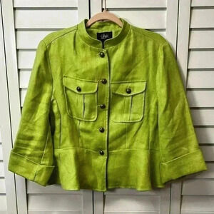 Luii 100% Linen 3/4 Cuffed Sleeve Perplum Blazer Size Medium Lime Green